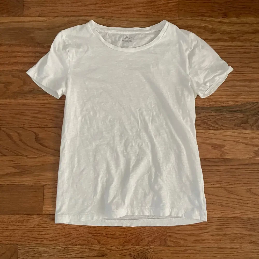 J. Crew Vintage Cotton Short Sleeve Tee White Womens Small S Crewneck Slub L2225